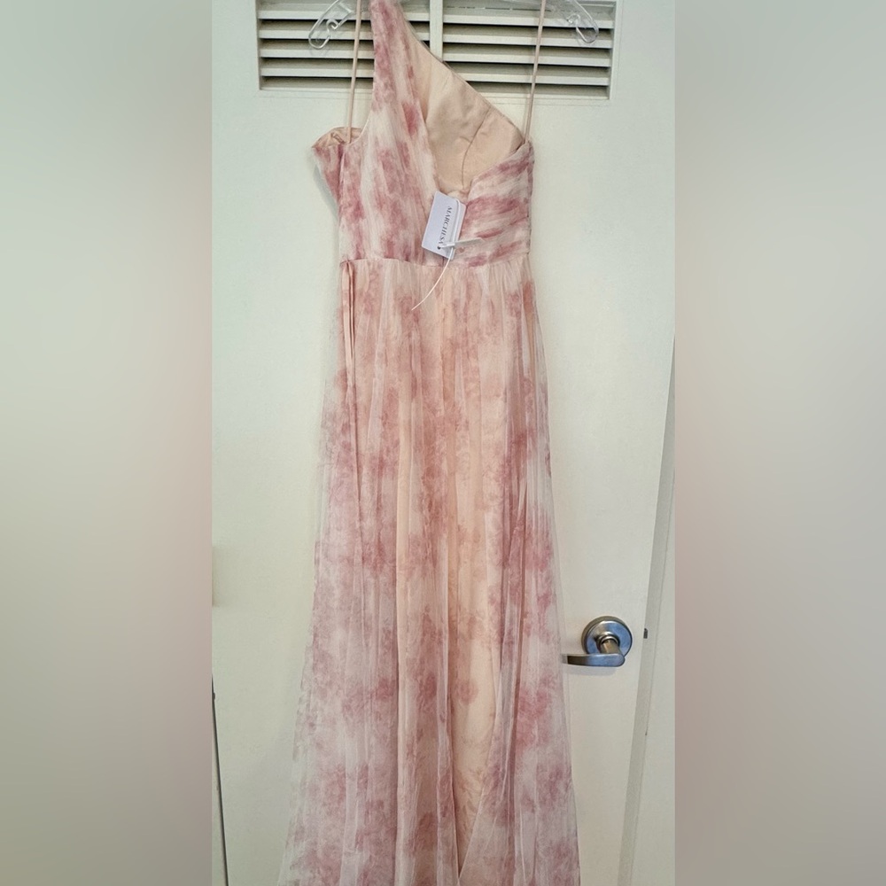 *NWT Marchesa Notte | Blush Pink Floral One-Shoulder Tulle Gown 0 - Picture 3 of 4